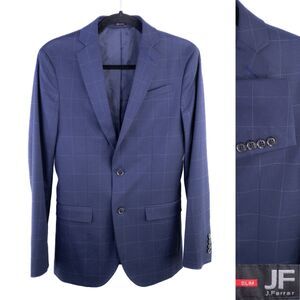 J Ferrar Blazer Mens 34R Slim Blue Check Sport Suit Coat Jacket Blazer 2 Button